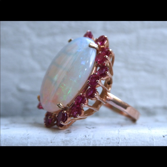 MASSIVE retro opal and ruby set in 14kt rose gold - Picture 4 of 8